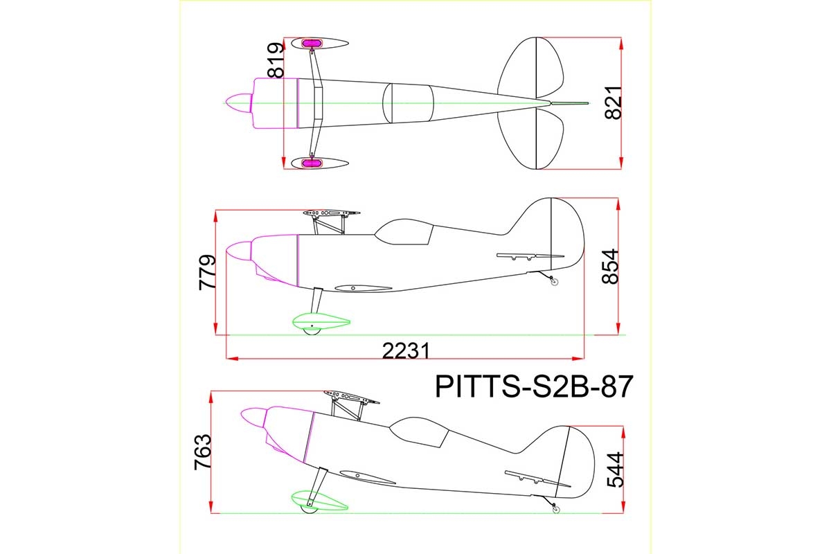 73" Pitts S2B Žlutý (1,85m)