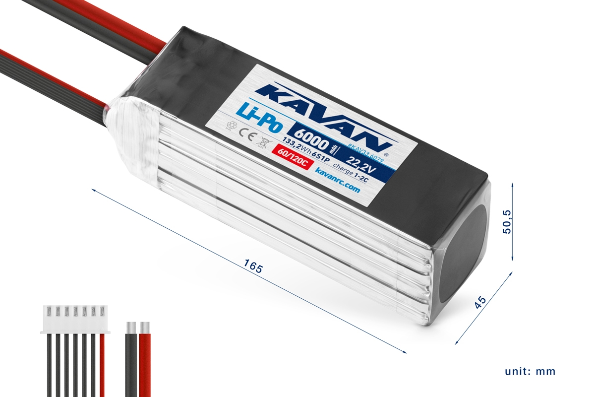KAVAN - Li-Po 6000 mAh/22,2 V 60/120C, 133,2 Wh