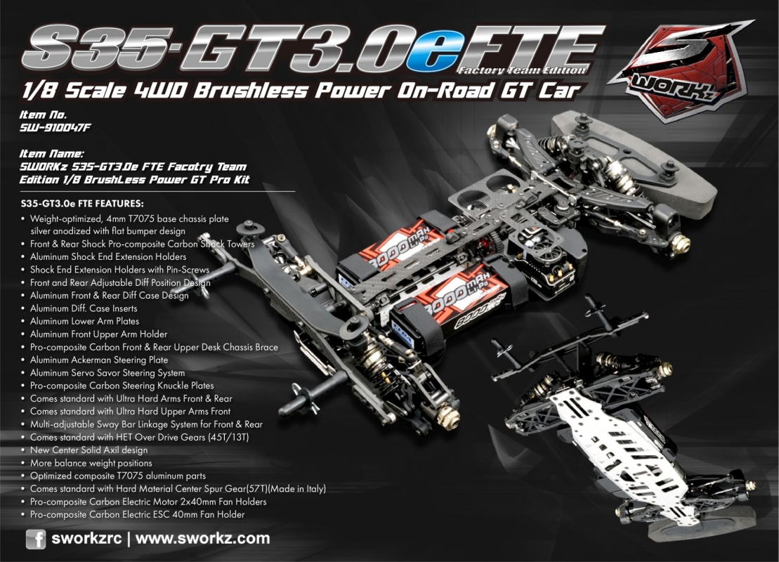 SWORKz S35-GT3.0e FTE Factory Team Edition 1/8 Brushless Power GT Pro Kit