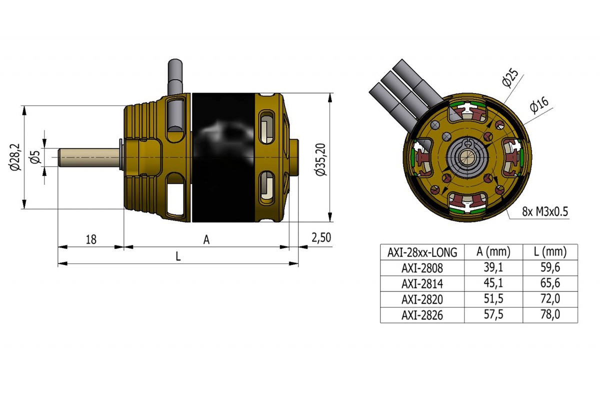 AXI 2820/14 V3 LONG střídavý motor
