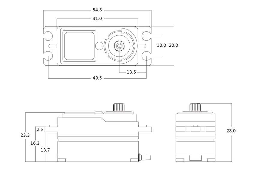 BHMX2 HiVOLT BRUSHLESS Digital servo LOW PROFILE (23 kg-0,065s/60°), 180mm kabel