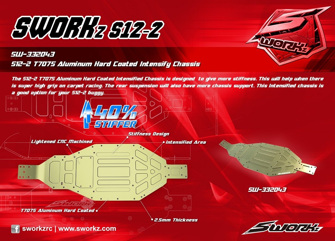 SWORKz 1/10 S12-2 hliníkové šasi "Intensify", tvrzené, 1 ks.