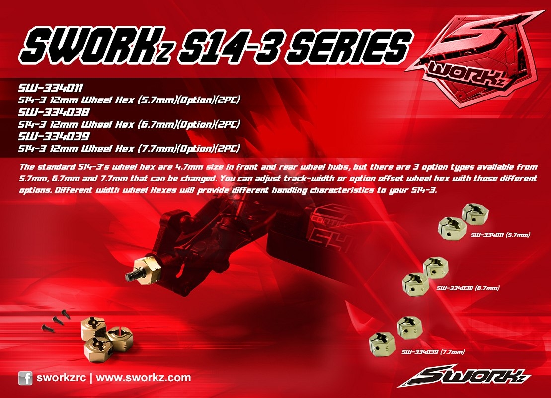 SWORKz S14-3 12mm hliníkové unašeče kol, 6,7mm, 2 ks.