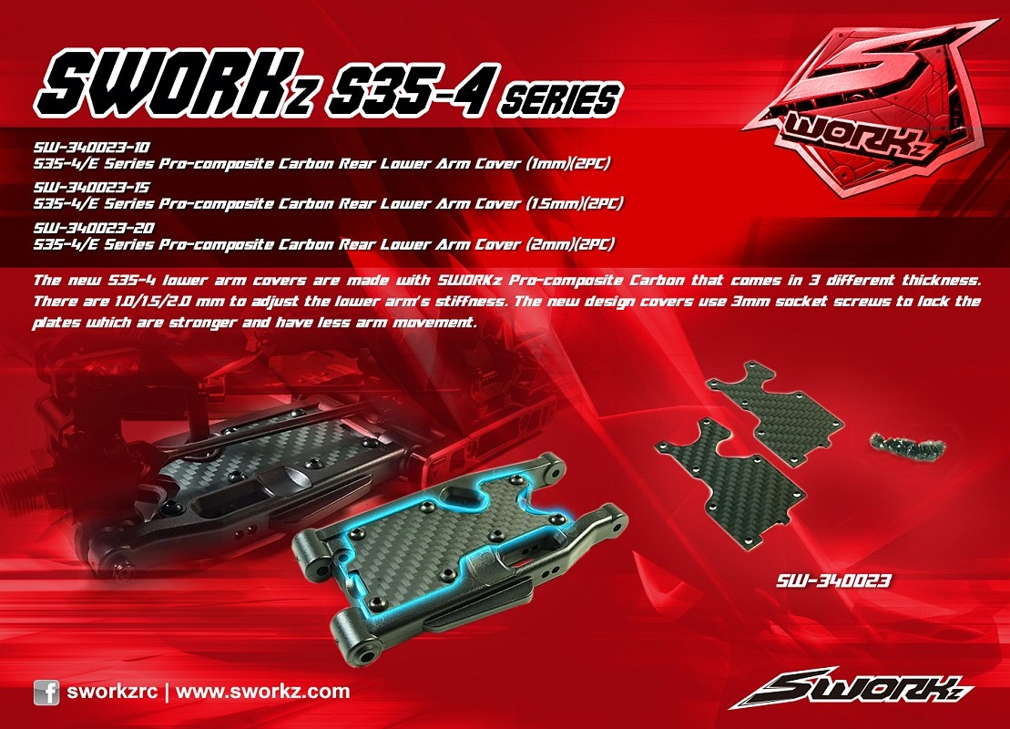 SWORKz uhlíková vzpěra spodní zadního ramena, 2,0mm, včetně šroubů, 2 ks.