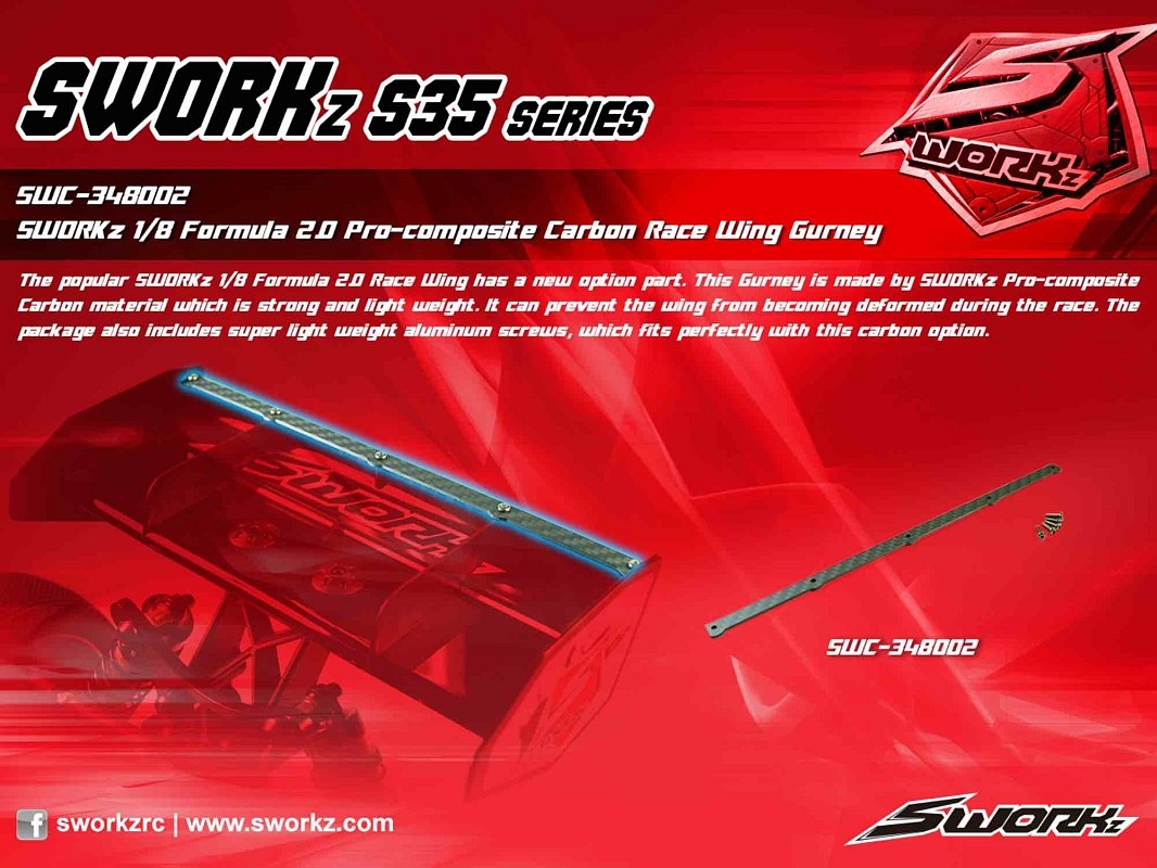 SWORKz PRO uhlíkový FLAP/hrana pro křídlo FORMULA 2.0 RACE, 1 ks.