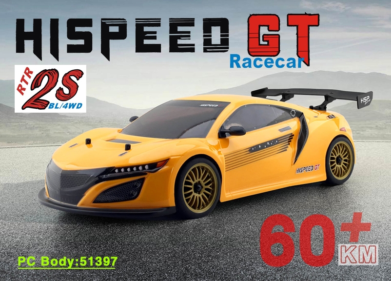 HSP GT PRO 1/10 RTR On-road, Žlutý