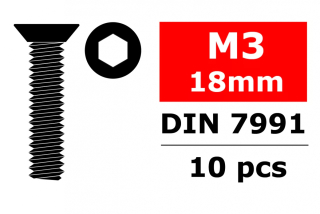 Ocelový Imbusový šroub s zápustnou hlavou, M3x18mm, 10 ks.