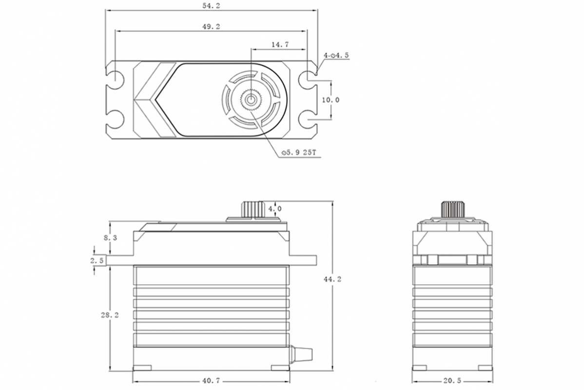 T45 HiVOLT CORELESS Digital servo (45 kg-0,13s/60°)